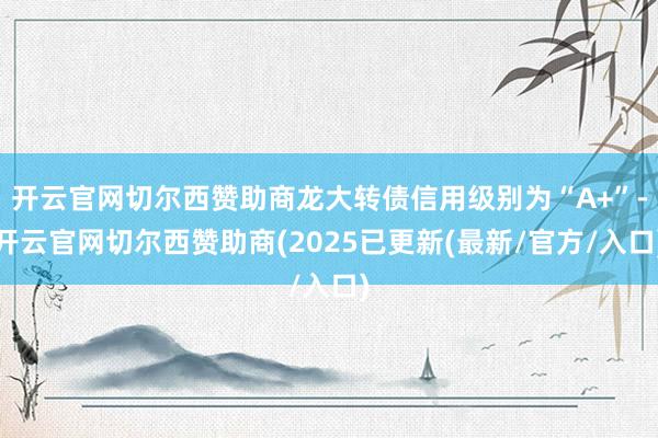 开云官网切尔西赞助商龙大转债信用级别为“A+”-开云官网切尔